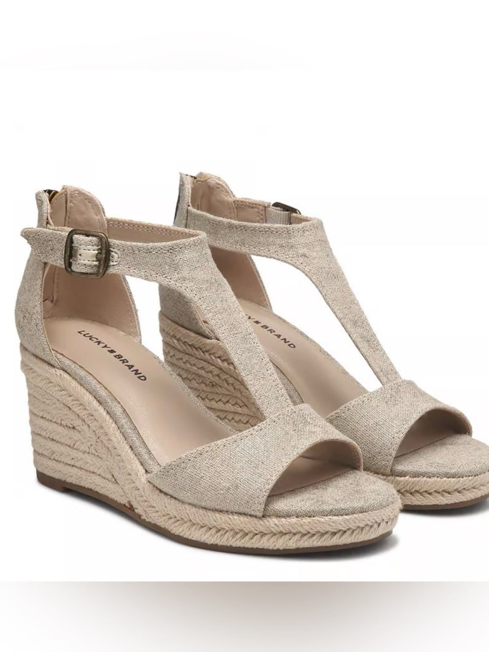 NWT Lucky Brand Beige Espadrille Wedge Sandals size 9 - New in Box